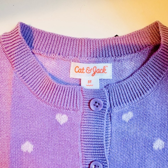 Toddler Girls' Heart Sweater Cardigan Cat & Jack Lilac Purple Cotton 5T NWT - Picture 3 of 5